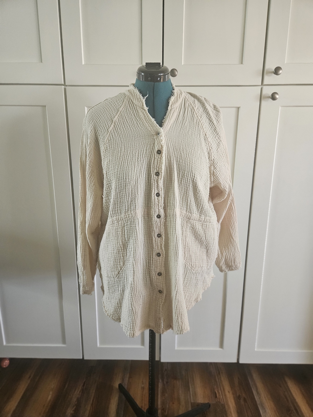 Goldie Lew Cream Button-Front Textured Shirt